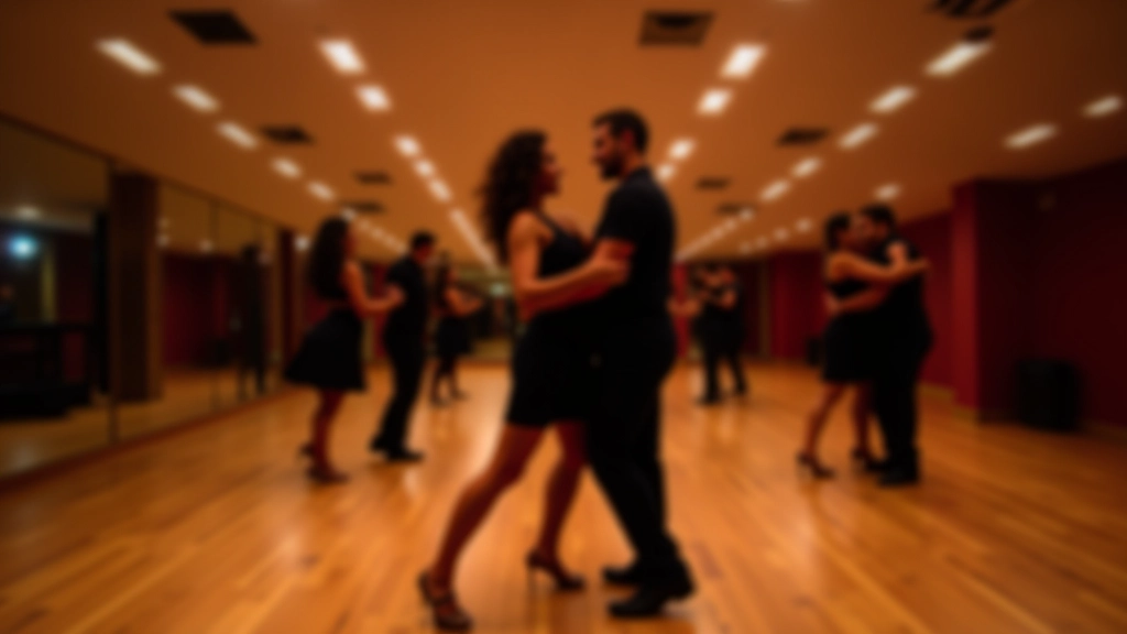 Dance studio interior in Dublin showing multiple couples dancing, spacious venue with mirrors, bright lighting, welcoming atmosphere