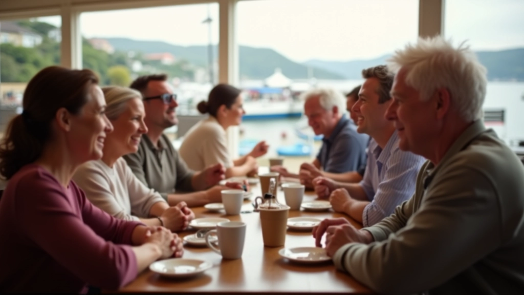 People socializing and laughing together in a casual café setting after a dance class