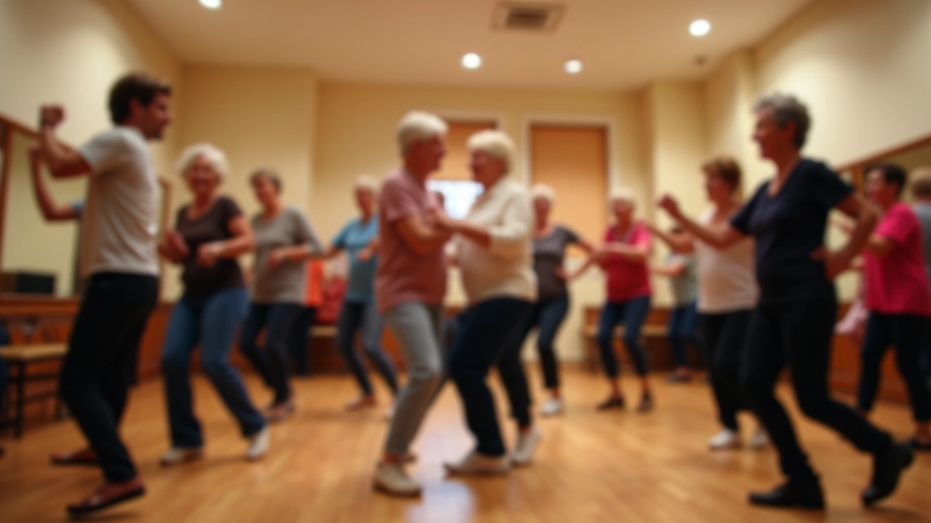 People of various ages and abilities dancing together in a casual community setting
