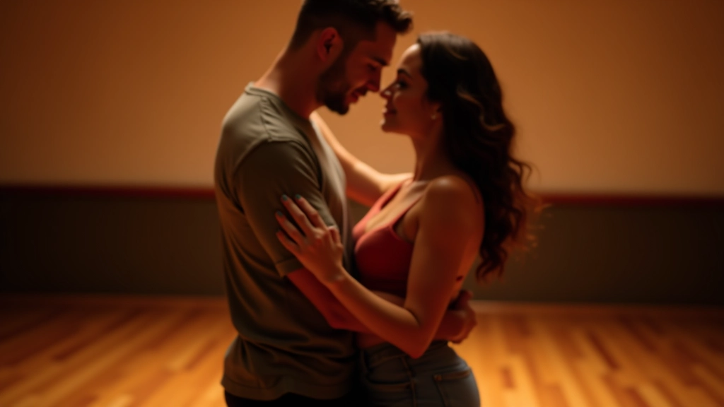 Two adults dancing kizomba in a studio, close partner connection, natural rhythm and relaxed posture